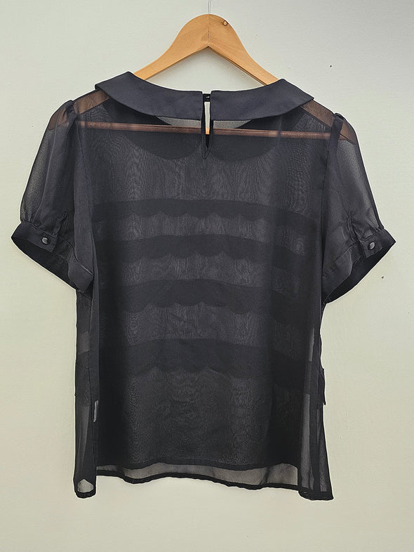 A/WEAR Black Chiffon Collared Top