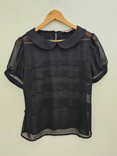 A/WEAR Black Chiffon Collared Top