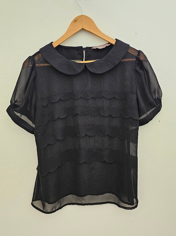 A/WEAR Black Chiffon Collared Top