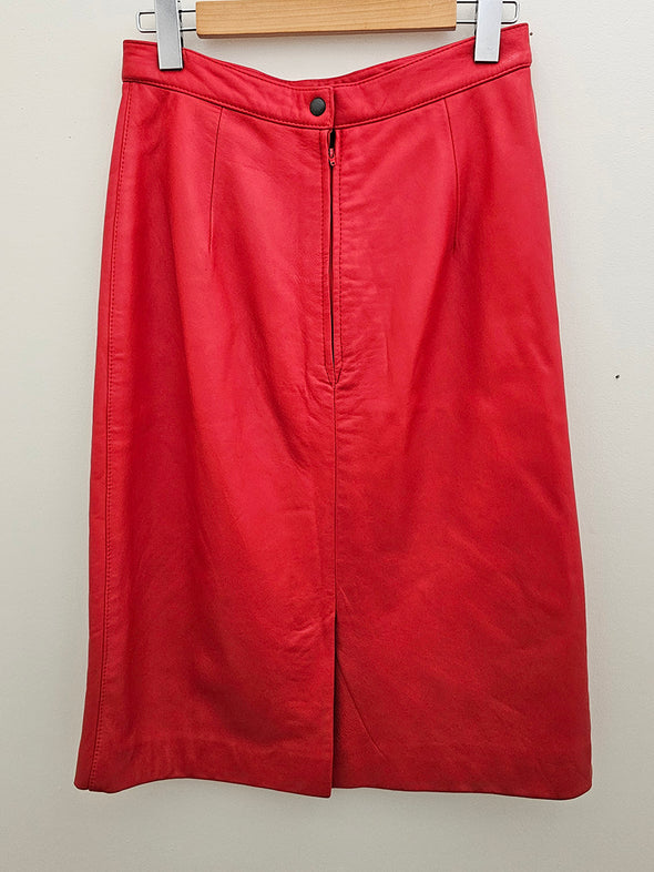 VINTAGE Red Leather Skirt
