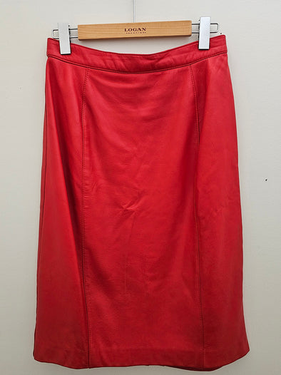 VINTAGE Red Leather Skirt
